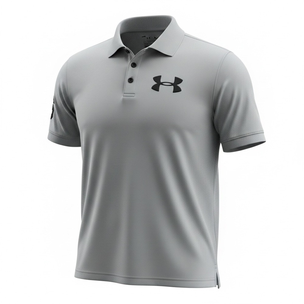 Under Armour Mens Gray Performance Polo Shirt Short Sleeve 96 Graphic Logo Sz S